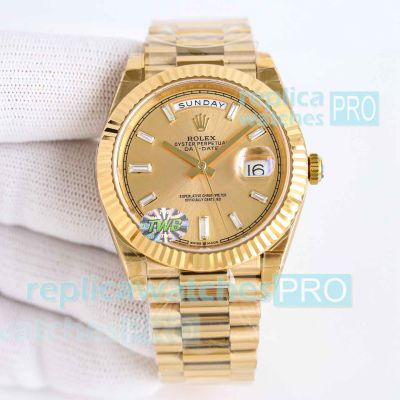 TWB Factory Swiss Replica Rolex 2836 Day-Date II Gold Presidential Watch 40mm 